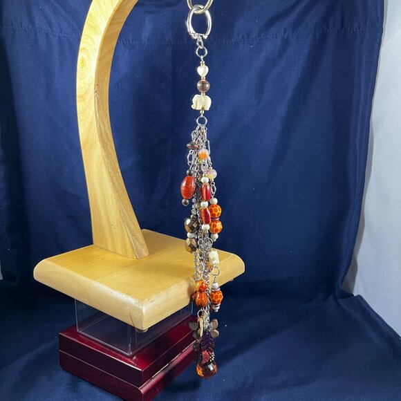 Artisan Autumn Safari Bag Charm With Orange & Amber Beads Handcrafted Dangling D - Picture 2 of 2